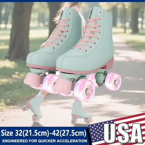 Storlek 32-38 39 40 41 42 Blinkande Dubbelradiga Rullskridskor Nybörjare Dam Herr Utomhusåkning 4 Hjul Skateskor Quad Sneakers 8 best sales herr rullskor - №4