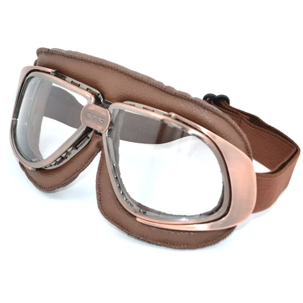 BJMOTO Man/Women WWII Vintage Motorcycle Leather Glasses Masque Motocross Off-Road Flexible Cycling Eyewear For Helmets Sport