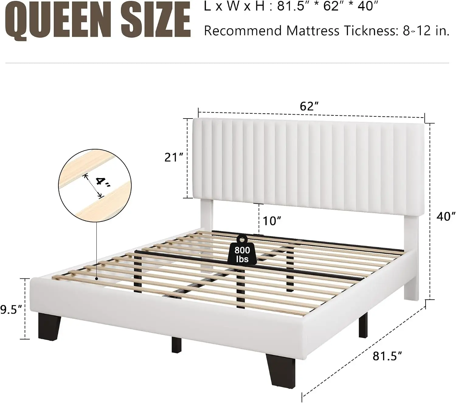 Queen Size Bed Frame with Headboard, Upholstered Velvet Platform Bedframe with Solid Wooden Slats, Noise-Free, No Box Spring
