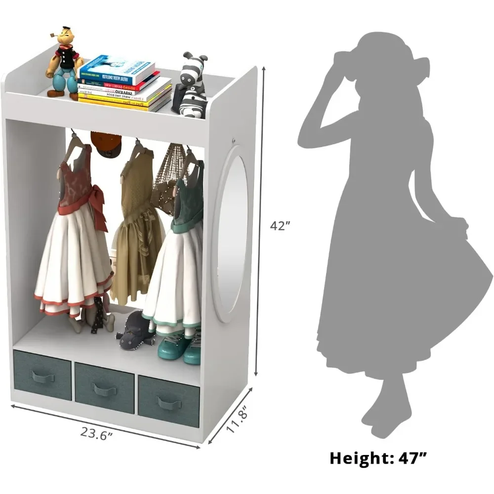 Kids Dress Up Clothes Storage Costume Closet Kids Clothing Rack with Mirror, Princess Wardrobe Girls Closet Organizer