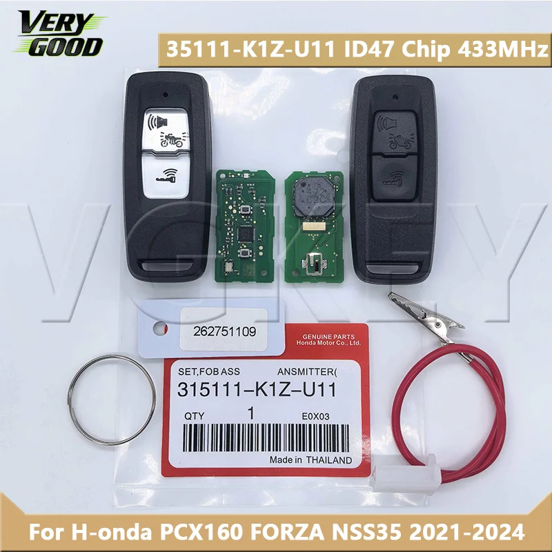Смарт-ключ для мотоцикла VG 35111-K1Z-U11 с чипом ID47, частотой 433 МГц FSK, для Honda PCX160, FORZA, NSS35 2021-2024
