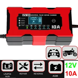 Chargeur de batterie de voiture au lithium fer, Lifepo4, plomb-acide, AGM, GEL, PB, réparation d'impulsions, 12V, 10A, 14.6V, 10A