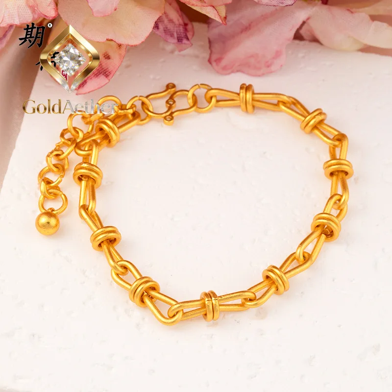 

GoldNouveau Luxury 24K 9999 Pure Gold real gold Women's Bracelet Light Luxury Ring-link Bracelet