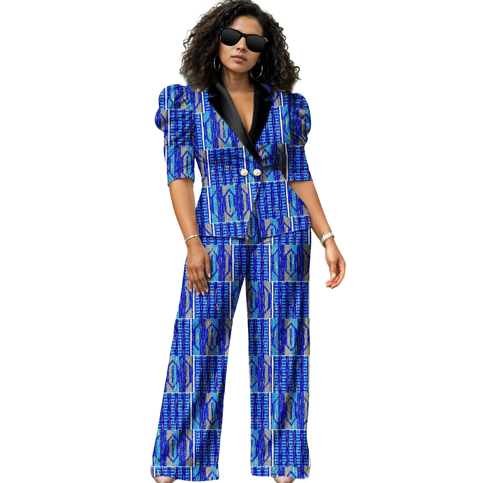 Dashiki الزي للنساء الملابس الأفريقية دعوى قصيرة الأكمام قطعتين مجموعة بلوزات وسراويل نيجيريا عارضة أنيقة لحفل الزفاف