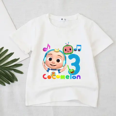 Cocomelons Birthday Party T-shirt Boys Number 1-10 Tee for Kids Cute Cartoon Tops Cotton T-shirts Summer Short Sleeve Clothes
