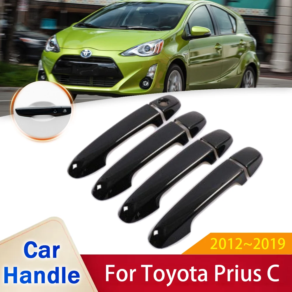 for Toyota Prius C Aqua NHP10 2012~2019 2013 2015 2016 2018 Gloss Black Door Handle Stickers Cover Car Exterior Auto Accessories