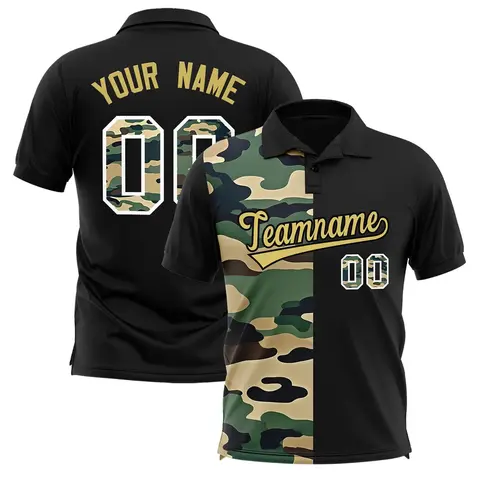 Custom Half Camo Black Polo Shirt Personalized Diy Team Name Your Name And Number Print Short Sleeve Uniform For Sports Teams