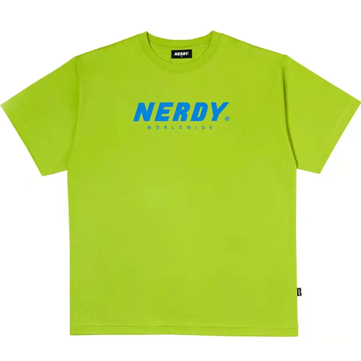 NERDY Korea Classic Avocado Green Fluorescent Green Summer Versatile Short-Sleeve Crew Neck T-Shirt for Men and Women