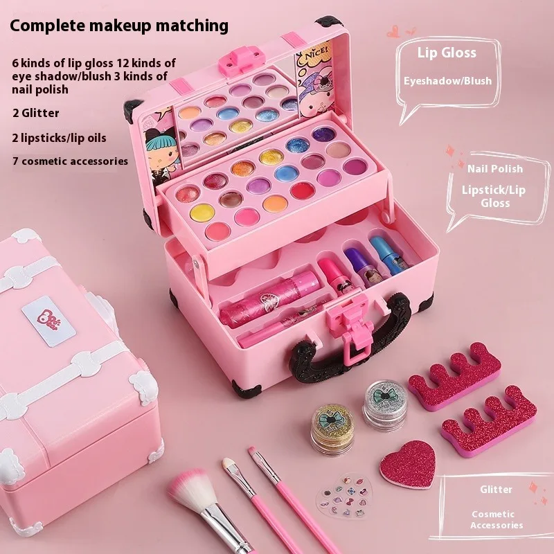 Kinder Make-Up Kosmetik Pretend Spielen Box Prinzessin Make-Up Mädchen Spielzeug Spielen Set Lippenstift Lidschatten Sicherheit Ungiftig Kit Kind