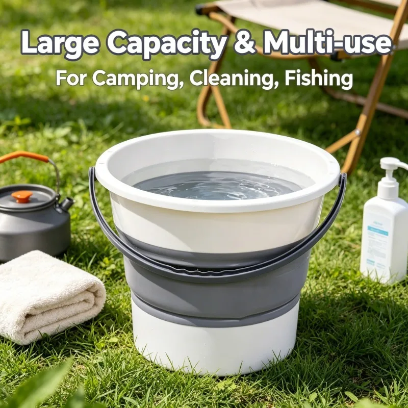 Collapsible Water Bucket Portable Foldable Pail For Kids Beach Fishing Dorm Household Camping Outdoor Multi Purpose Use