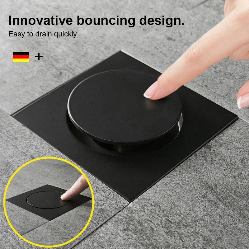 Bouncing Floor Drain Square Pop Up Floor Drain-Floor Cover Shower Room Push Down Drain Plug Anti-odor Bath Shower Drain