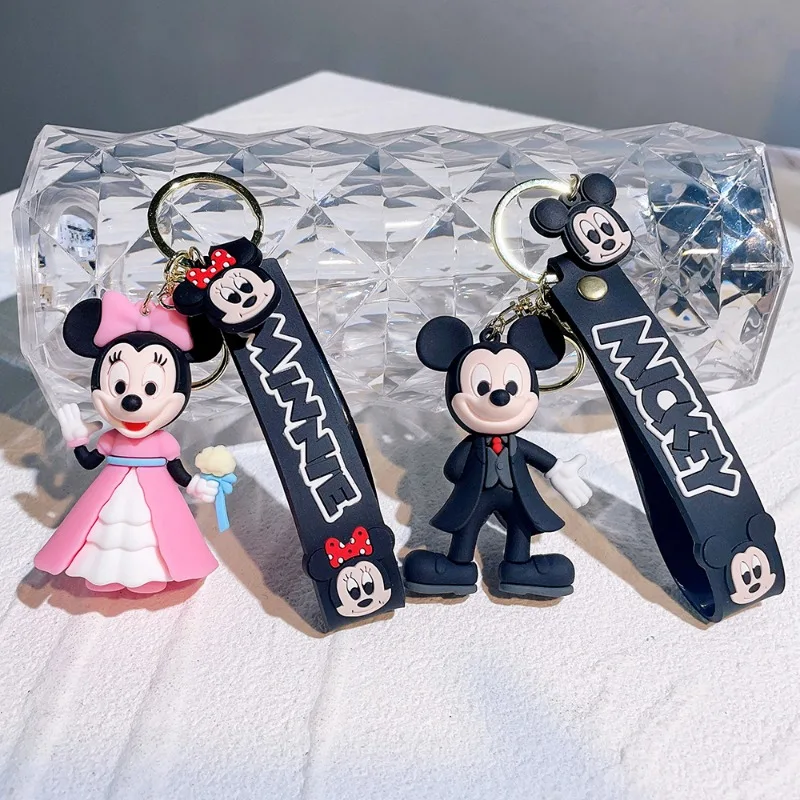 Disney Mickey Mouse Keychains Cute Cartoon Baby Boy Girl Figure Keyring Kawaii Minnie Key Chain Model Kid Toy Children Gift