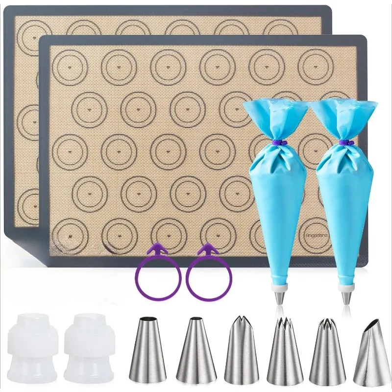 

Macaron Silicone Baking Mat Sheet DIY Mousse Cake Dessert Cookie Dough Pastry Mats Kitchen Baking Supplies With Piping Bag Set