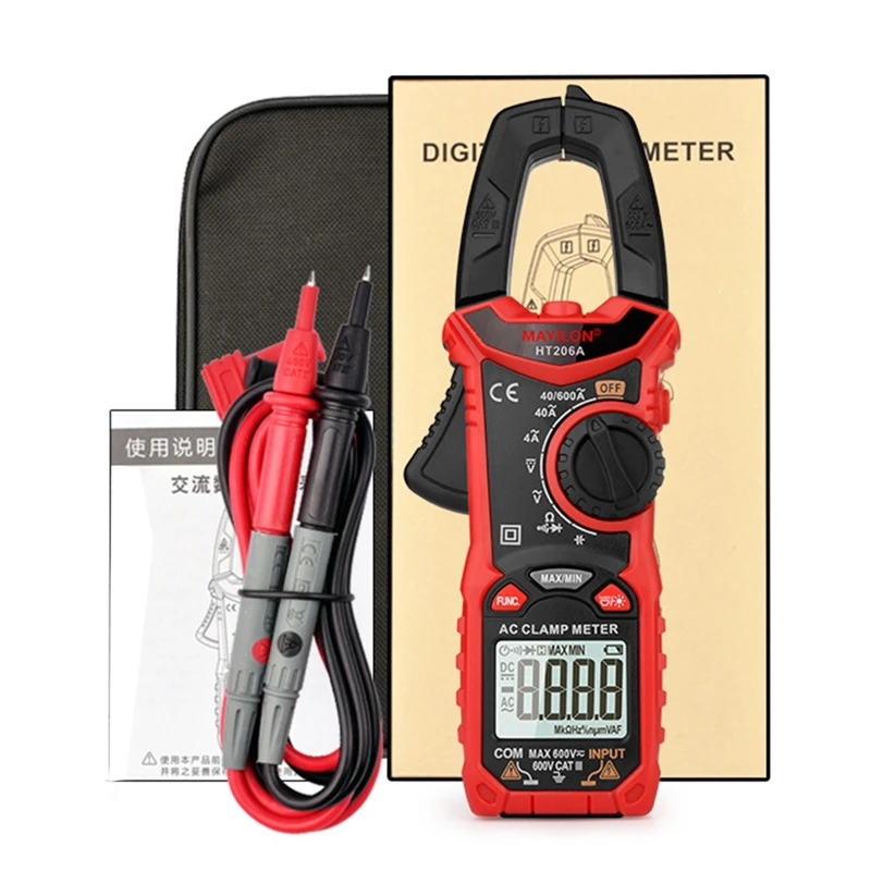 MAYILON HT206A 600A AC Current Two Color Backlight NCV Clamp Ammeter With Carrying Case