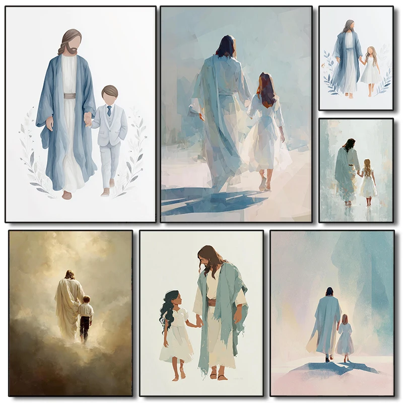 Serene Baptism Art Poster Vintage Soft Pastel Watercolor Prints Canvas Painting Wall Art Pictures Home Room Christian Decoration