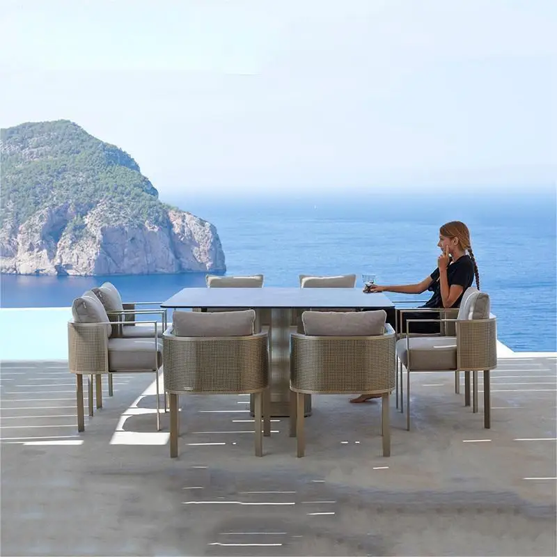 

Outdoor stainless steel leisure high-end patio garden outdoor balcony hotel alfresco dining table and chairs