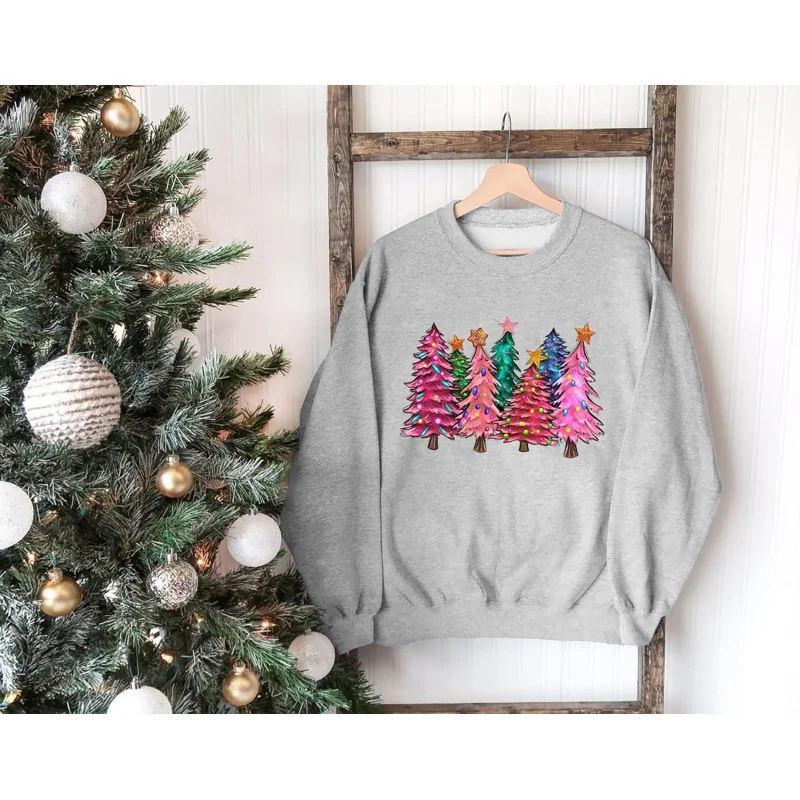 Christmas sports shirt women's colorful pattern holiday party long sleeved pullover