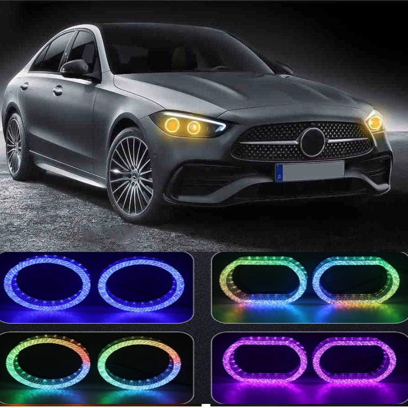 

2,5/3 дюйма 5D автомобильные хрустальные ангельские глазки, крышки линз для фар, маска, светодиодные кольца Halo, указатель поворота, аксессуары для DRL, управление через приложение