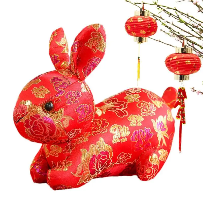 2023 New Year Cute Gold Red Bunny Stuffed Toy Chinese Zodiac Fortune Rabbit Mascot Creative Christmas Gift For Kids Home Decor