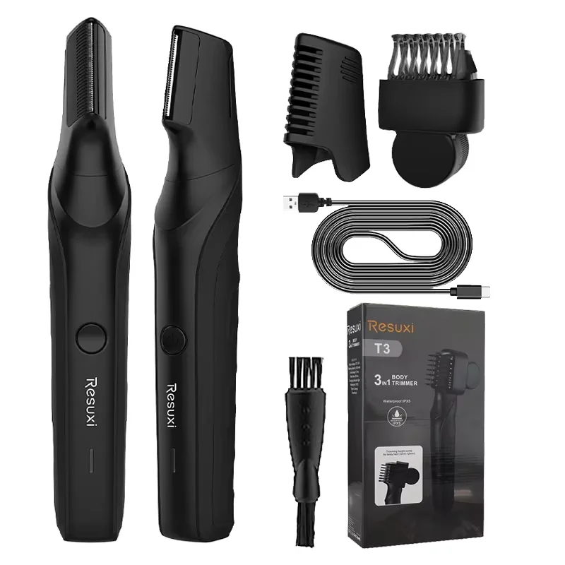 Resuxi New Men's Electric Body Hair Trimmer Multi Functional 3 in 1 Hair Clipper Shaver Set IPX5 Full Body Water Wash Clipper