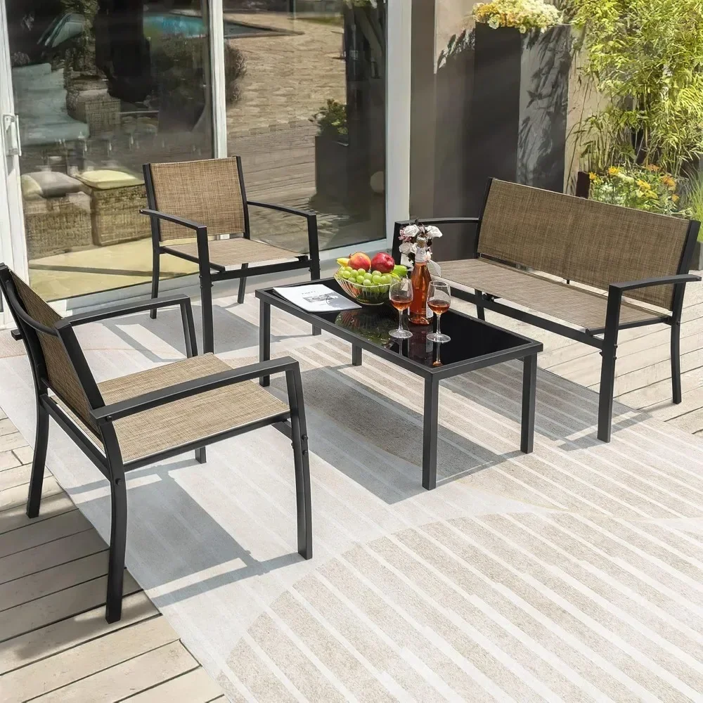 4 Pieces Patio Furniture Outdoor Furniture  Textilene Bistro Set Modern Conversation  Black Bistro Set