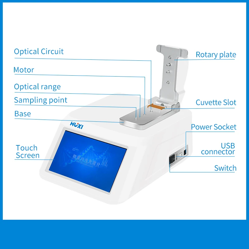 Spectrophotomètre Ultra-Micro avec Écran Tactile de Haute Qualité, 2transistors, 180 ~ 910nm