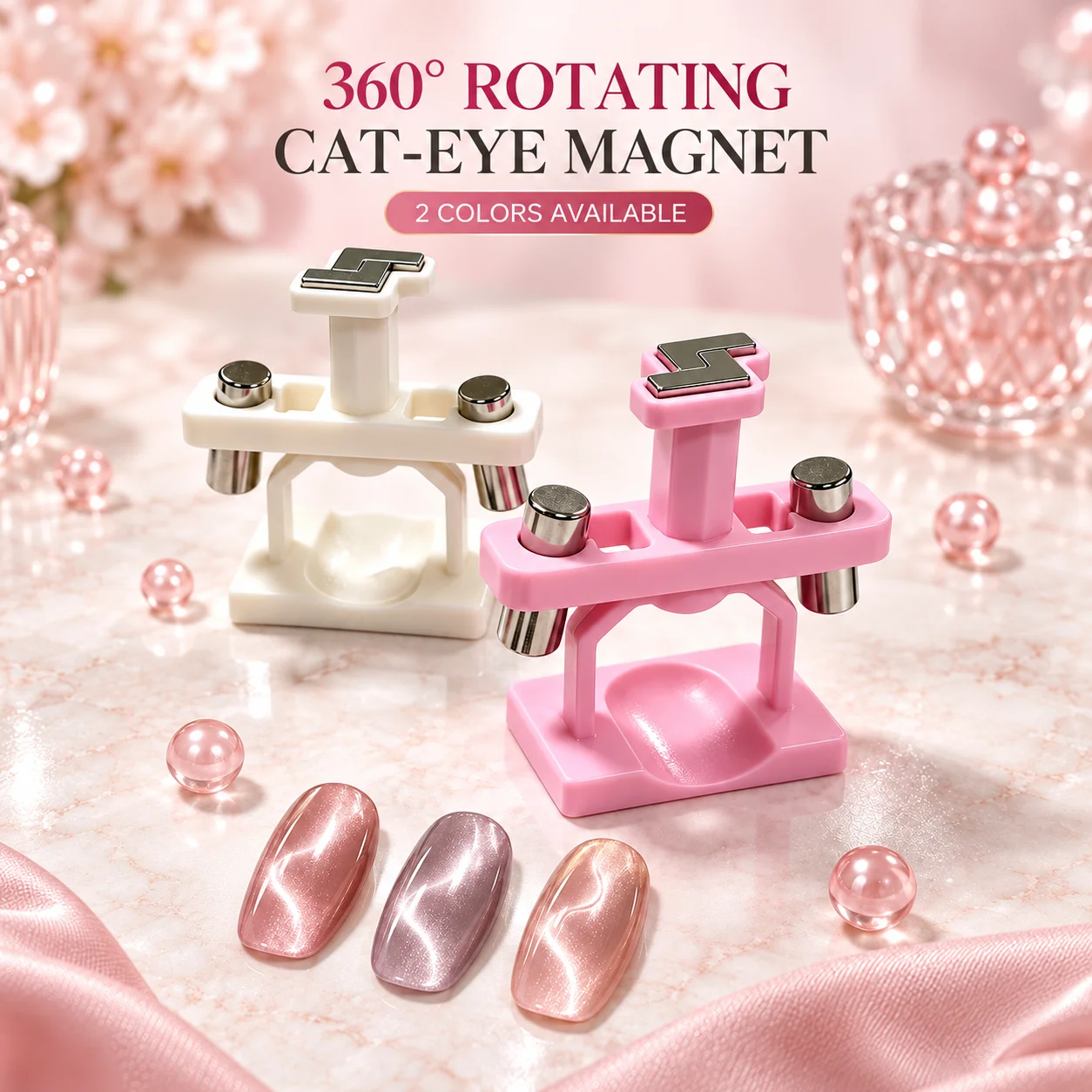 Upgraded Version 360 ° Rotating Cat's Eye Magnet Nail Art Tool, Powerful Multi-Magnet Gel Nail Polish Applicator, with S-Shaped and Double Cylindrical Magnets, Can Create 3D Glass Beads, Velvet, Halo, and Ribbon Effects, Suitable for Beginners Diy, Salon Use, Halloween and Christmas Gifts.