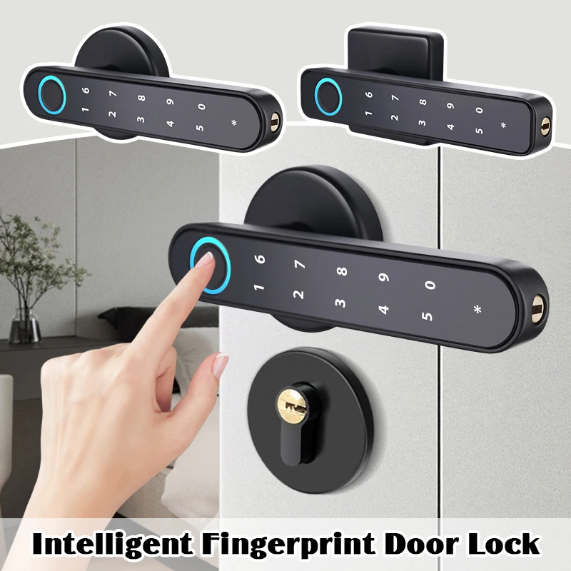 Smart Door Lock Fingerprint Keyless Entry Door Lock with Handle Biometric Electronic Keyless Entry Lock for Rental Hotel Office