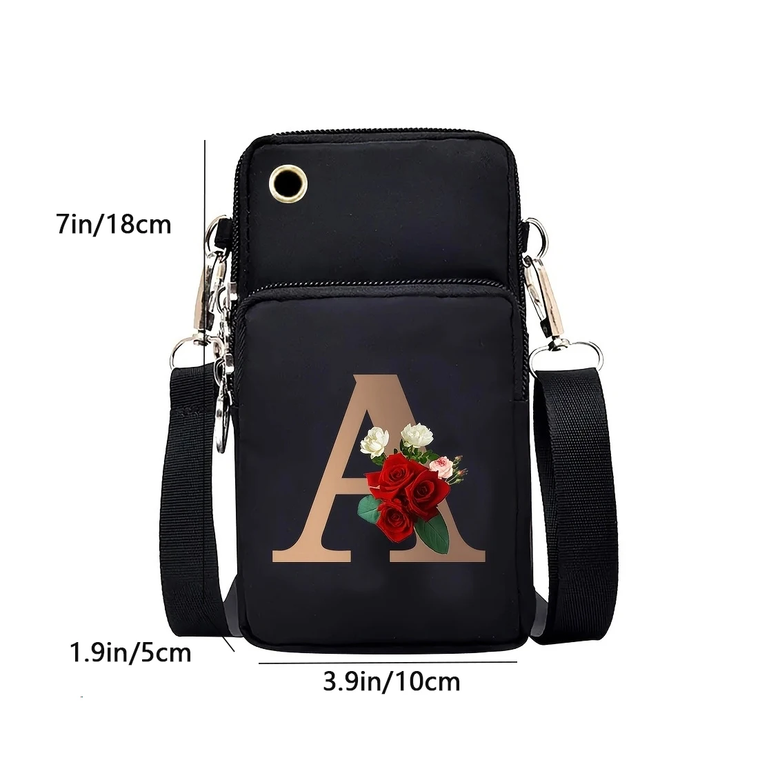 Fashion Casual Letter Printed Triple Zipper Ladies Crossbody Nylon Multi-Layer Zipper Wallet Cell Phone Bag Female
