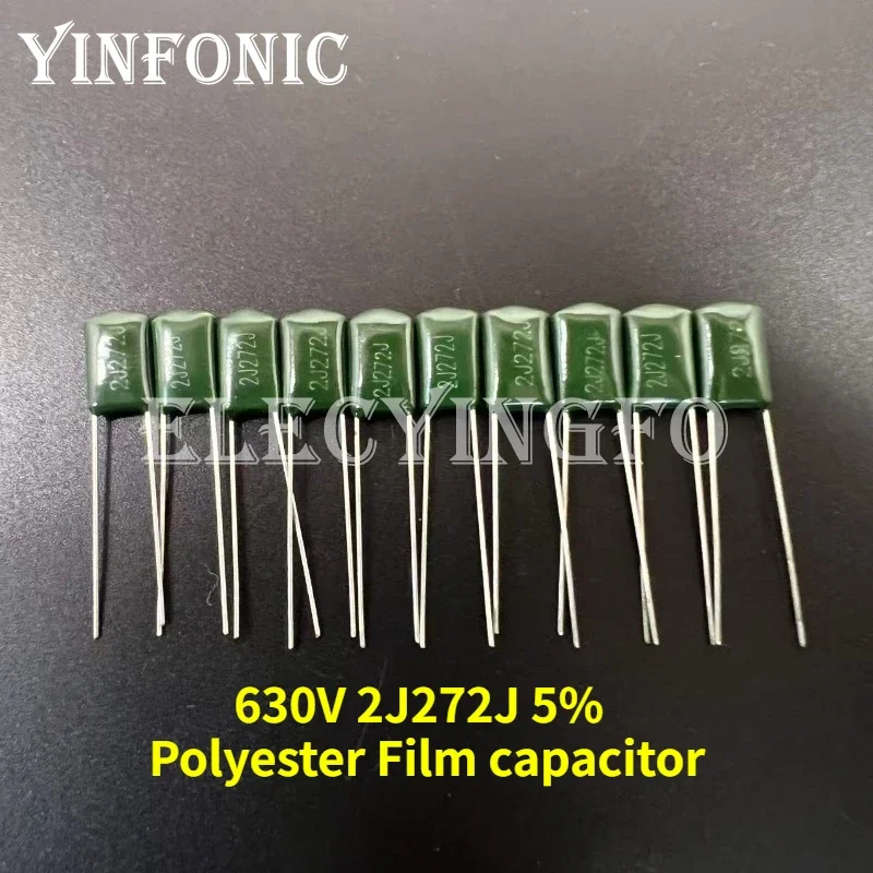 

50Pcs/200Pcs Mylar Film Capacitor 630V 2J272J 2700pF 2.7nF 2J272 5% Polyester Film capacitor