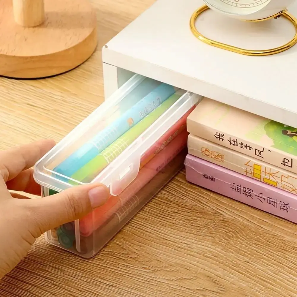 Multifunctional Buckled Pencil Case Transparent Stackable Desktop Storage Box Simple Plastic Stationery Box Pens Brushes
