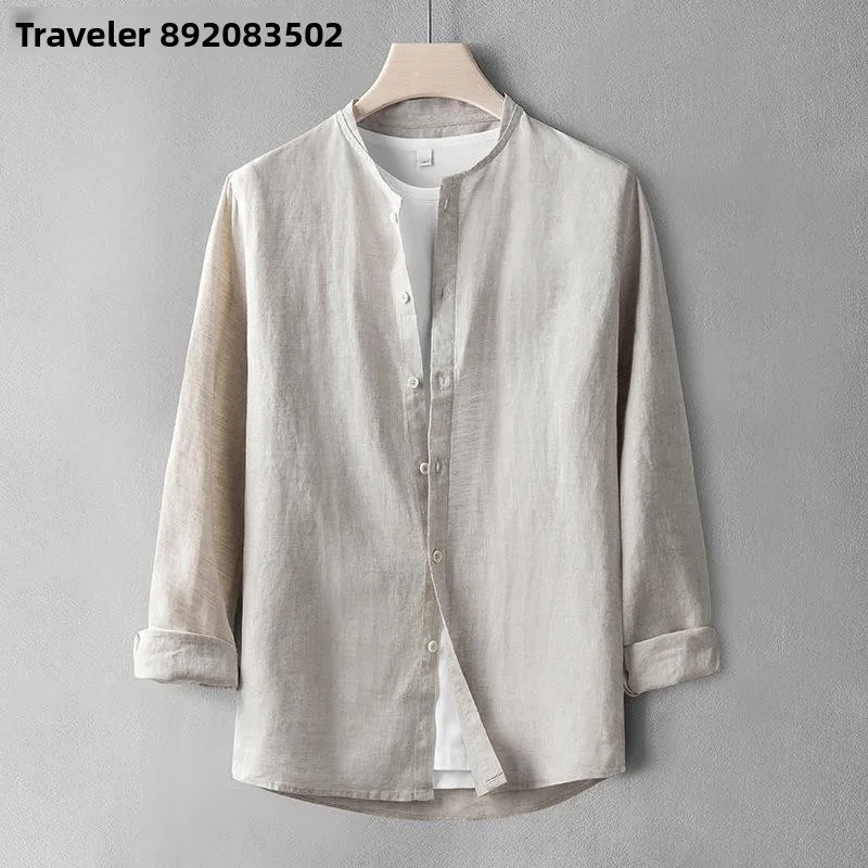 

Loose Fit Linen Shirt Men's Long Sleeve Thin Casual Cotton Linen Shirt Vintage Style Top Breathable Comfortable Non-Shrinking