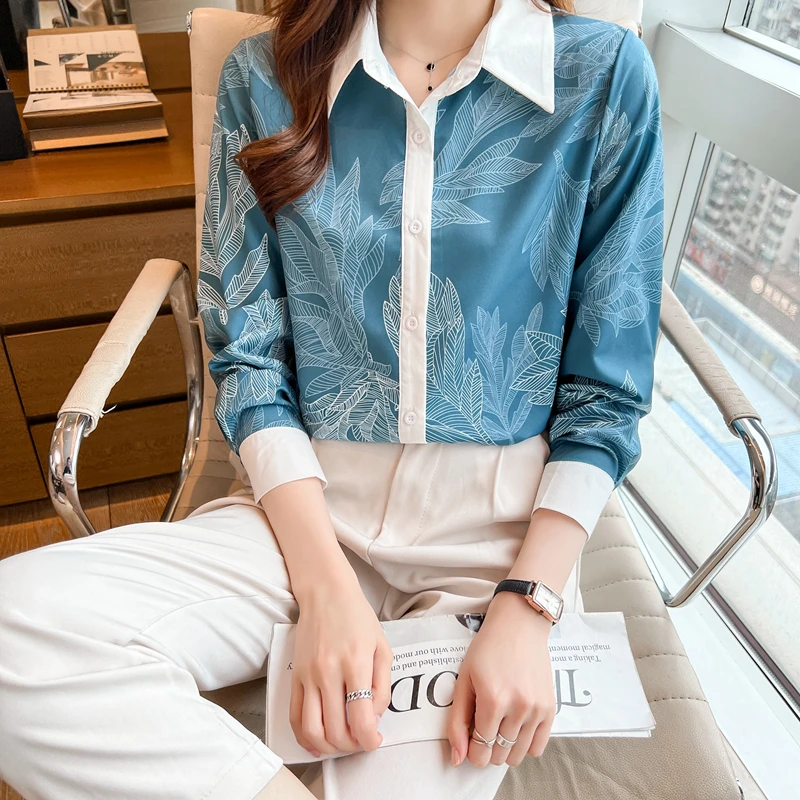 

Autumn New Fashion Printed Long Sleeve Blouse Women Clothing Vintage Loose Casual Tops Elegant Chic Office Lady Chiffon Shirts