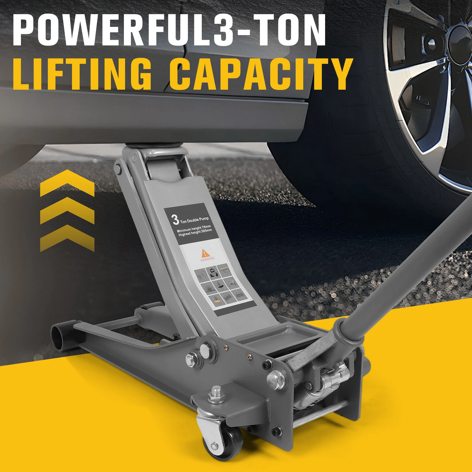 

3T Tire Changing Hydraulic Jack with Big Wheels Low Profile Hydraulic Jack Rust Proof For Small Cars & Trucks