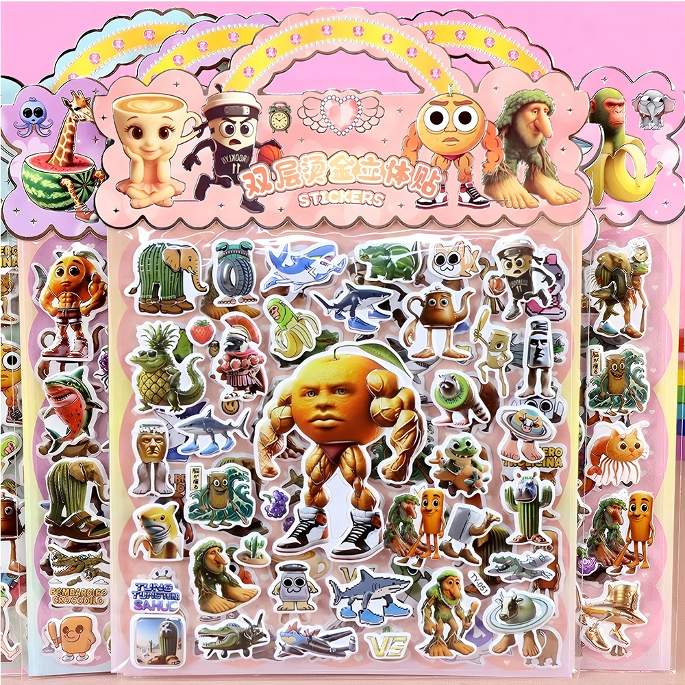 1/6 قطعة تونغ تونغ الصحور فقاعة ملصقات الإيطالية Brainrot الحيوانات الشارات منتفخ محمول دفتر الهاتف لاصقة تزيين الاطفال اللعب