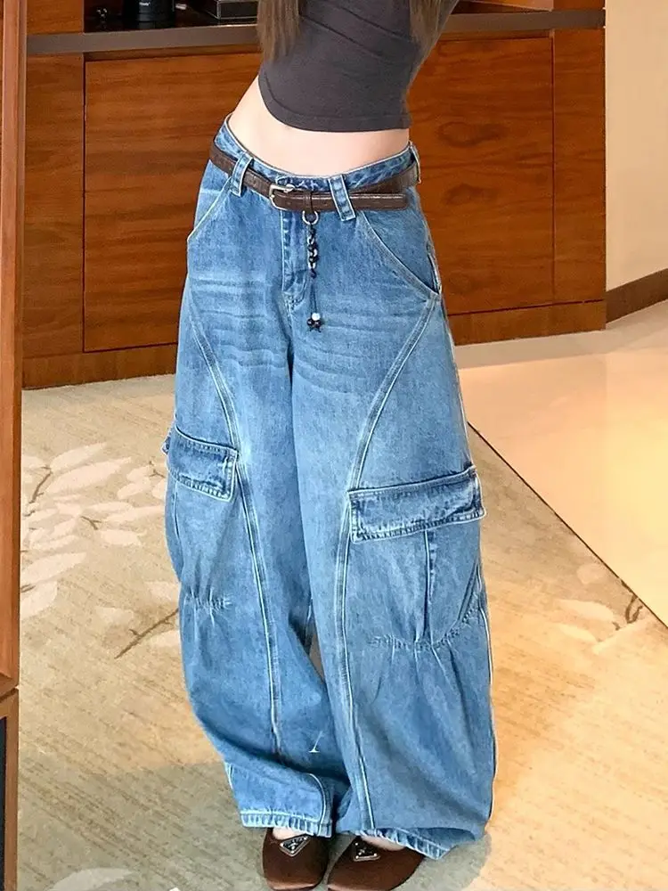 Harajuku nouvelle mode géométrique broderie Baggy jean femmes Y2K haute rue Vintage Hip Hop populaire décontracté Joker pantalon à jambes larges