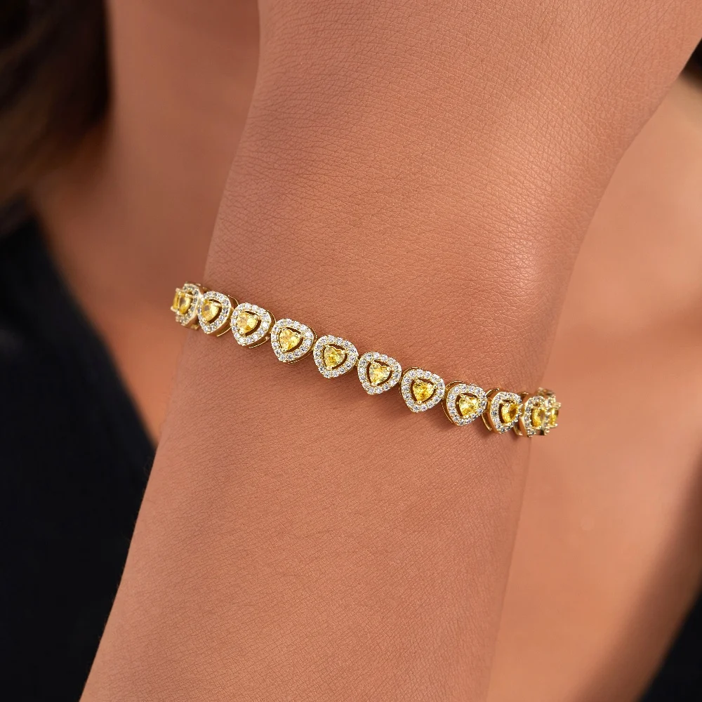 8MM Heart Full Golden Yellow Zircon Bracelet  Female Bracelets Exquisite Jewelry