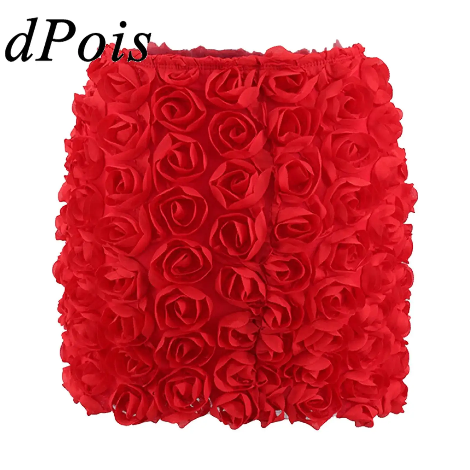 

Women Girls Hot Mini Skirt 3D Floral Embroidery Elastic High Waist A-line Flower Summer Skirt for Nightclub Party Cocktail