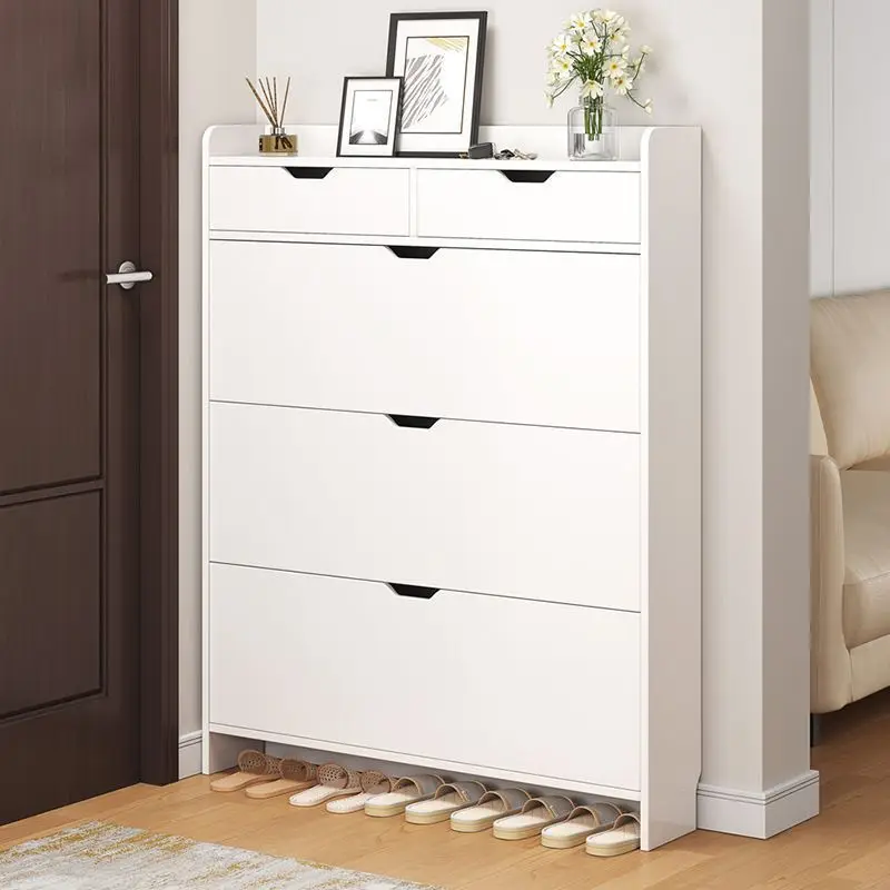 Sapateira de madeira maciça Flip, S51 Ultra-Thin Shoe Cabinet, Porta de Entrada Simples, Boa Vista Quarto Sapateira, Dustproof Shoe Cabinet