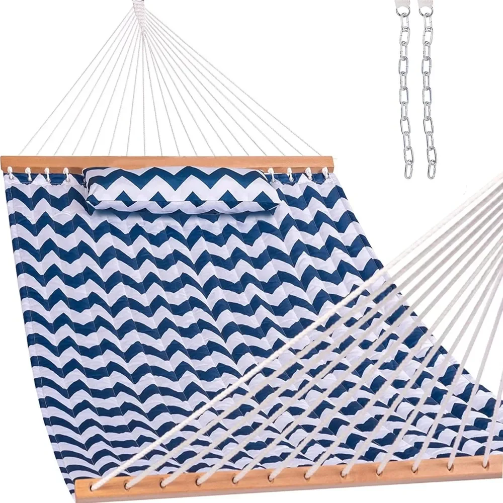 

12 FT Double Quilted Hammock with Spreader Bars and Detachable Pillow, 2 Person Hammock for Outdoor Patio Backyard Poolside