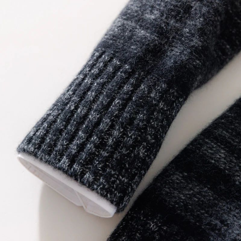 Autumn Winter Men Zipper Cardigan Cashmere Sweater Mock Neck Long Sleeve Coat 100% Merino Wool Knit Smart Casual Thick Clothing