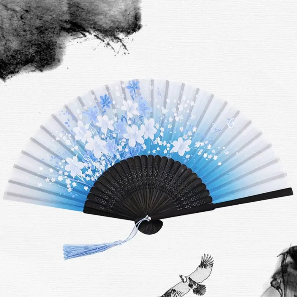 Bambus chinesische japanische Falt fächer bunte Quaste elegante weibliche Fan Vintage-Stil Falt fächer Seide Hand fächer