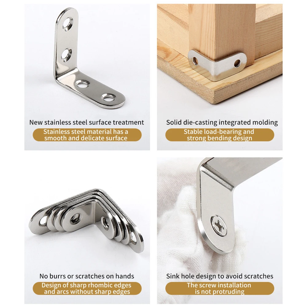 10 pezzi in acciaio inox 90 ° staffa a forma di L mobili per la casa staffa angolare armadio armadio fissaggio accessorio