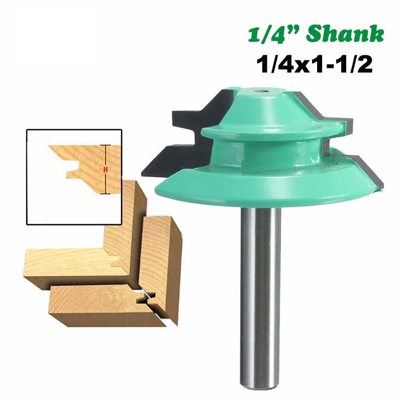 1/4 Shank 1Pc 45 Degree Lock Miter Router Bit Tenon Milling Cutter Woodworking Tool For Wood Machine Tools