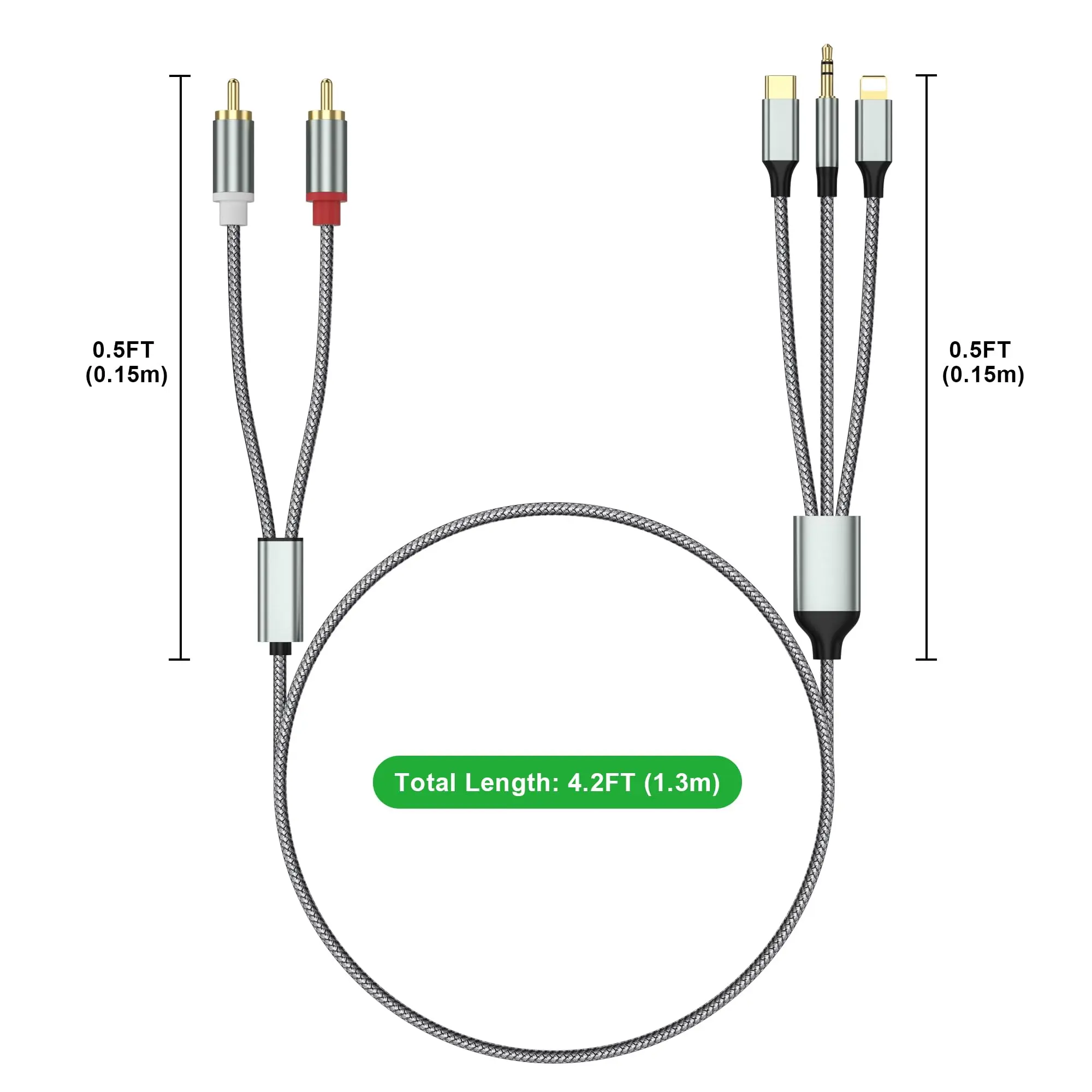 Lightning to RCA Cable Audio Aux Adapter RCA to 3.5mm Cable USB C to 2 RCA Audio Cable for Power Amplifier Car Home Theater