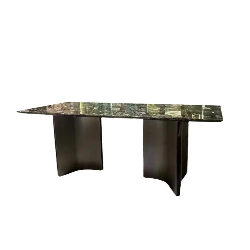 

Rectangle Platinum Diamond Blue Crystal Black Rose Natural Luxury Stone Dining Table Venetian Brown Natural Stone