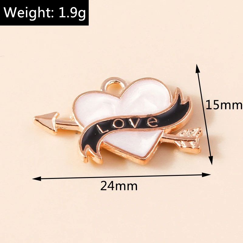 10 Stück, 13 x 15 mm, niedliche Emaille-Anhänger in Herzform zum Basteln von Ohrhängern, Halsketten, Armbändern, für DIY-Bastelarbeiten und als Schmuckzubehör. – Detail 7