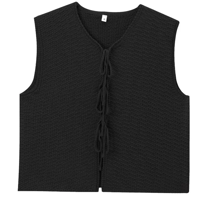 HXAO Vests for women butterfly Short sweaters Knit sleeveless vest crop crochet outerwears red black light yellow vest with ties