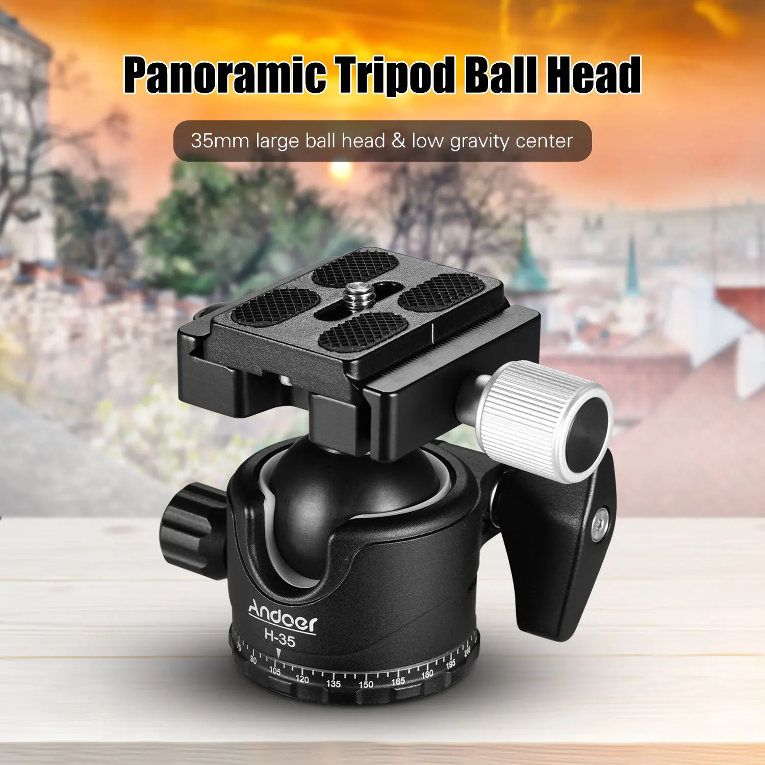 Andoer H-35 Tripod Ball Head Panorama Ballhead Mount Adapter U-Groove Low Gravity Center Design Max. 15kg/33lbs Load Capacity