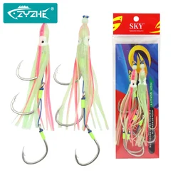 ZYZHE 2pcs/Bag Sea Fishing Hooks Fishhooks with Luminous Octopus Soft Bait Saltwater Tuna Striped Bass Sabiki Hook Tackle